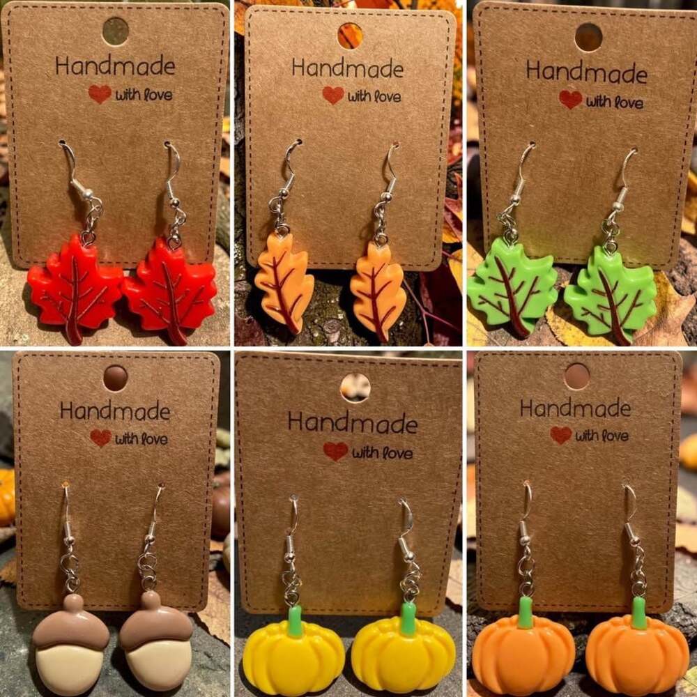 Fall‑Themed Resin Charm Earrings (Set of 6)